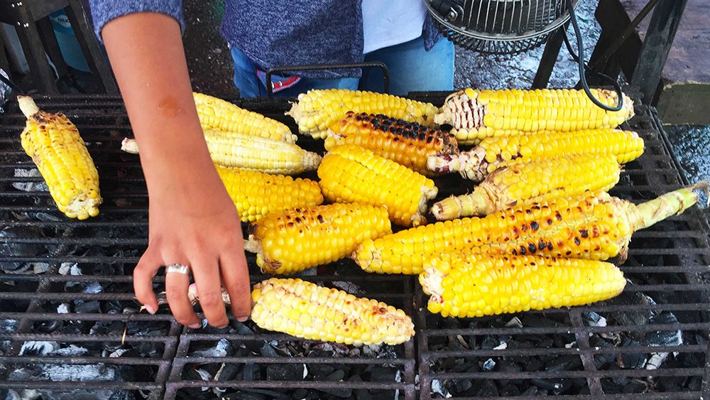 Roasted corn on the street in Salento, Colombia