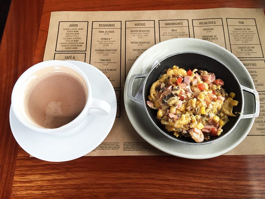 Eggs and hot chocolate at masa bogota