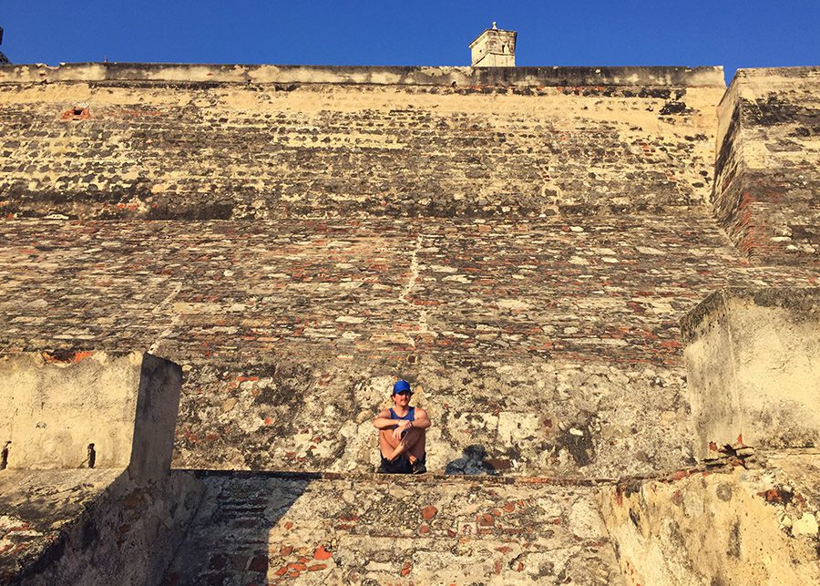 sitting on the Castillo in Cartagena