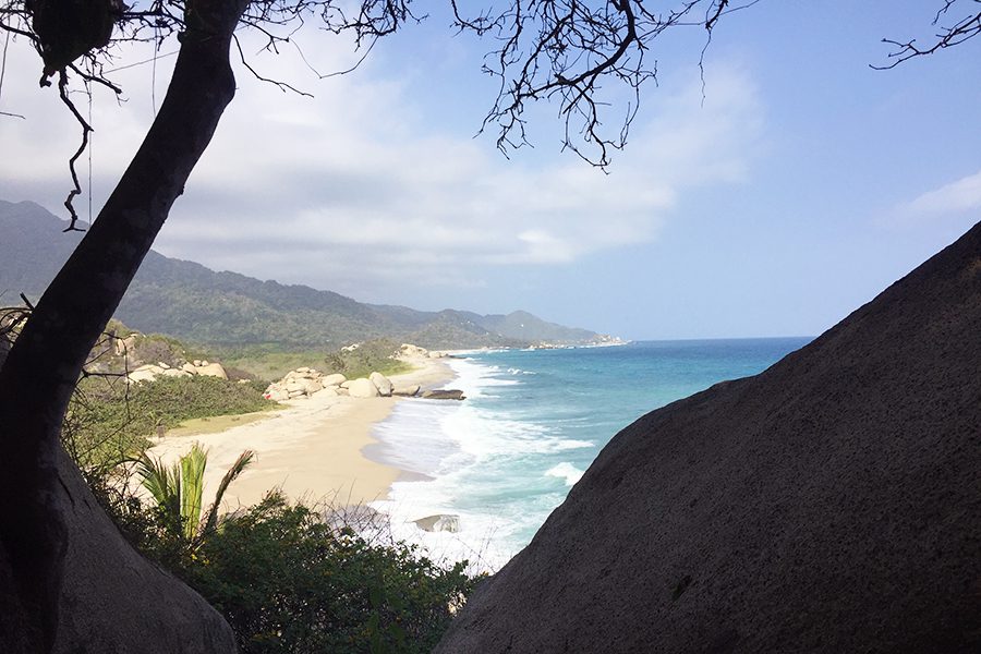 First glimpse of the beach while hiking Parque Tayrona