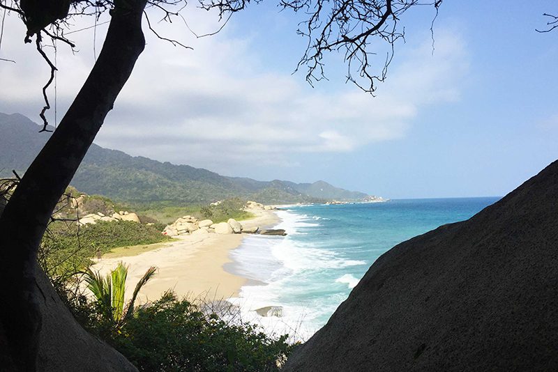 First glimpse of the beach while hiking Parque Tayrona