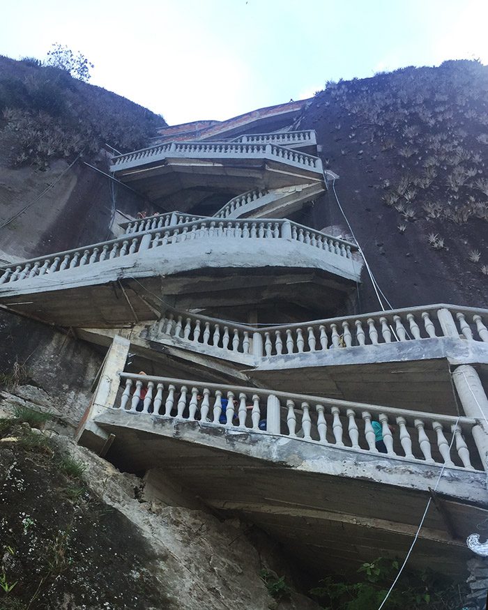 The stairs that criss cross up the side of the rock. stairs at la piedra guatape
