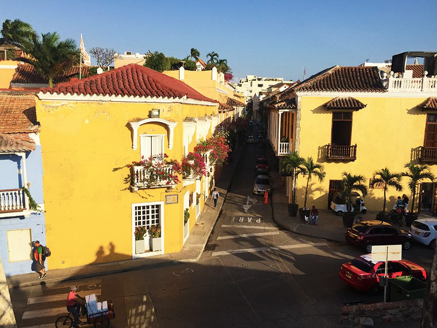 View of Old Town from the top of the wall in Cartagena street in Cartagena Colombia