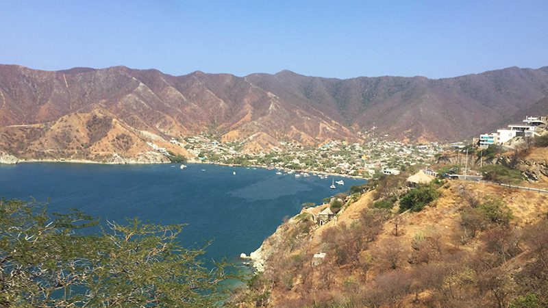 the view of the town of Taganga, Colombia from above