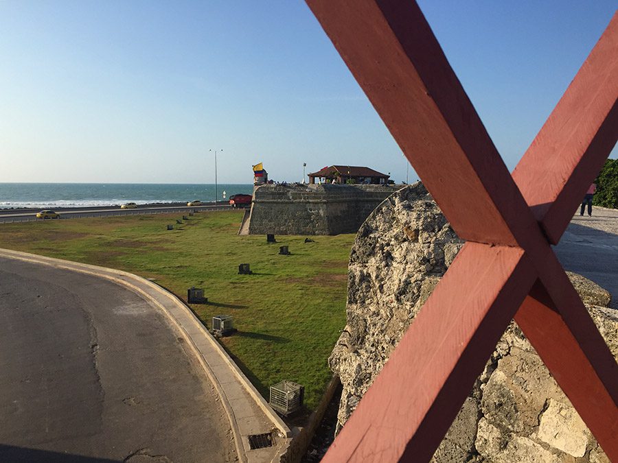 view of the ocean from the wall in Cartagena