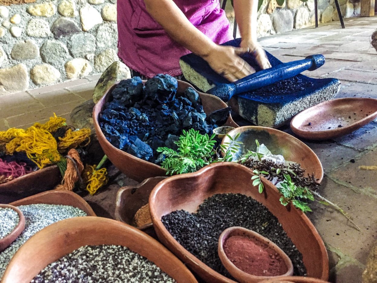 grinding indigo textiles oaxaca