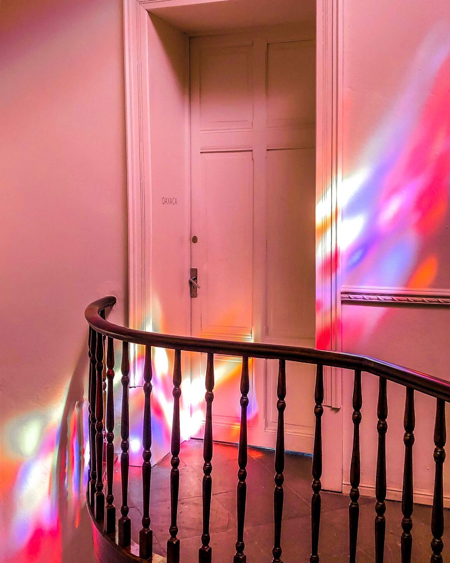 stained glass skylight reflection in boutique hotel in Mexico City