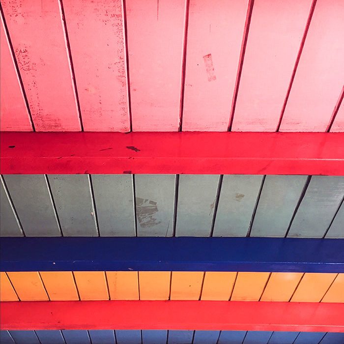 The colorful roof of a Chiva in Colombia chiva transportation in mexico central and south america