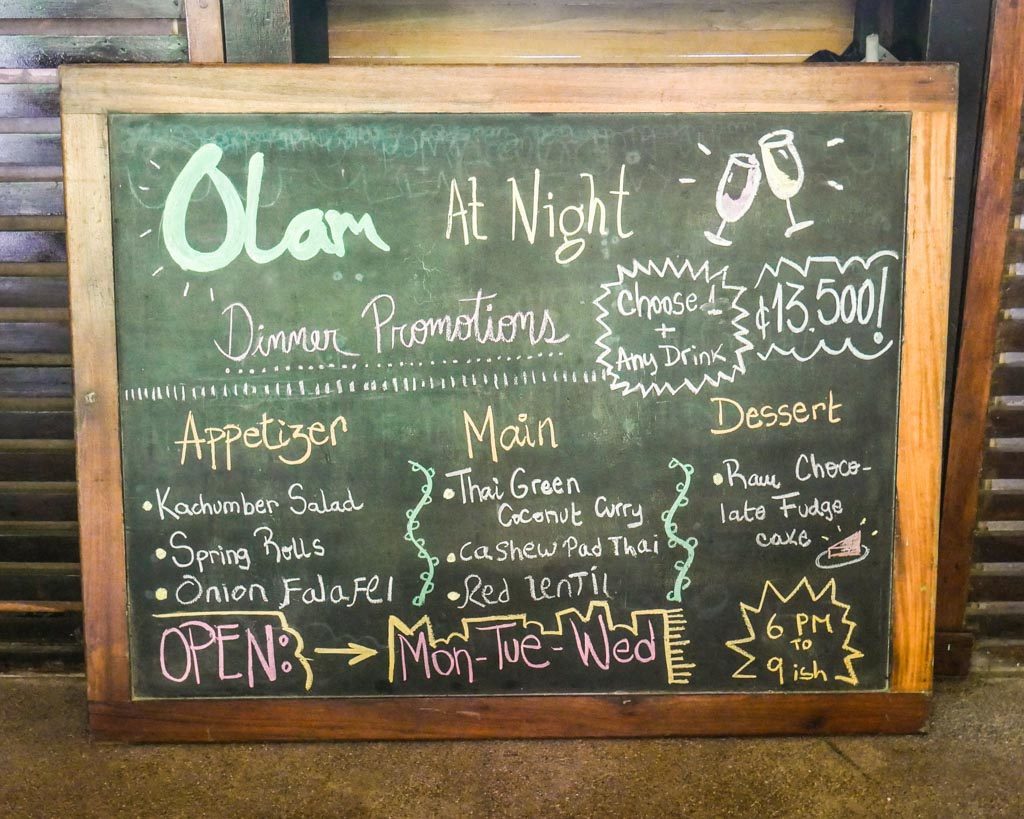 olam pure food menu santa teresa costa rica