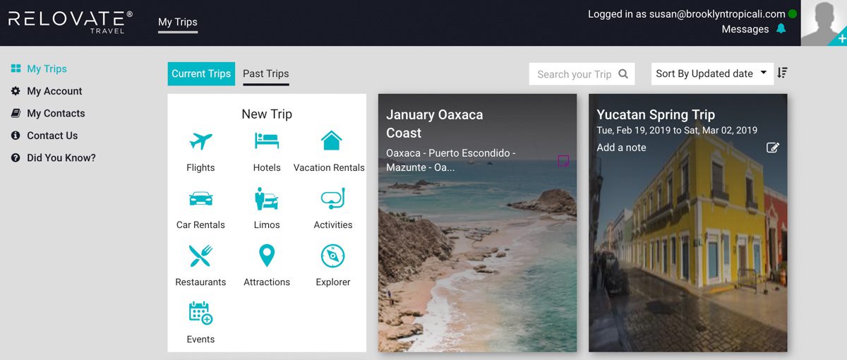 Relovate trips dashboard itinerary planner