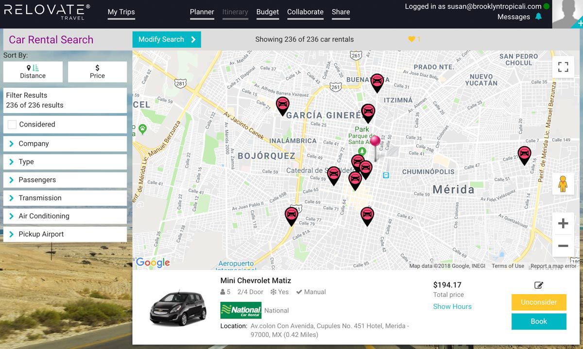 car rental search relovate itinerary plannerLR