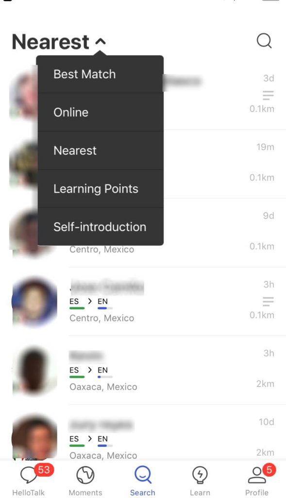 hellotalk spanish language exchange app search