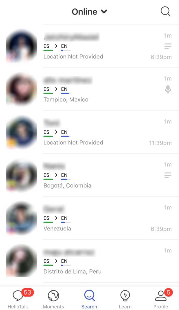 hellotalk spanish language learning app search filters