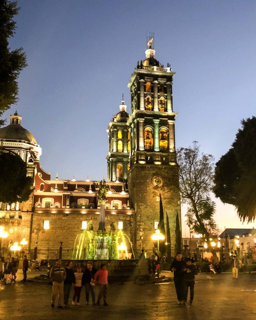 el zocalo de puebla at night