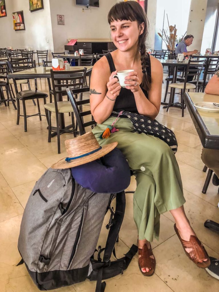 banana backpacks at the airport