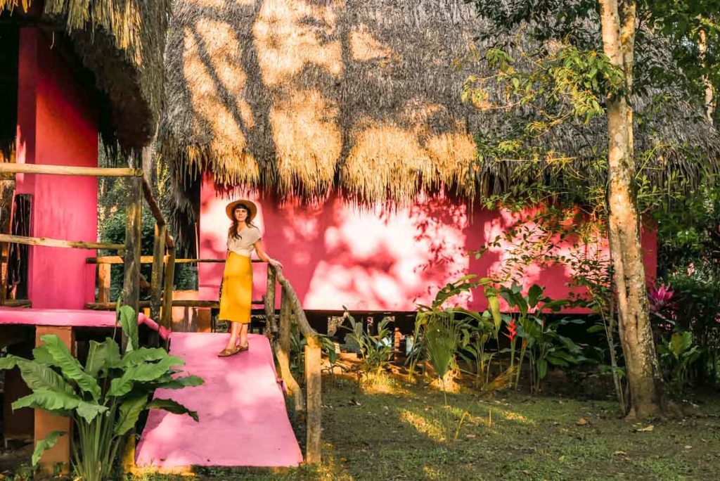 pink cabins in chiapas lacandona jungle
