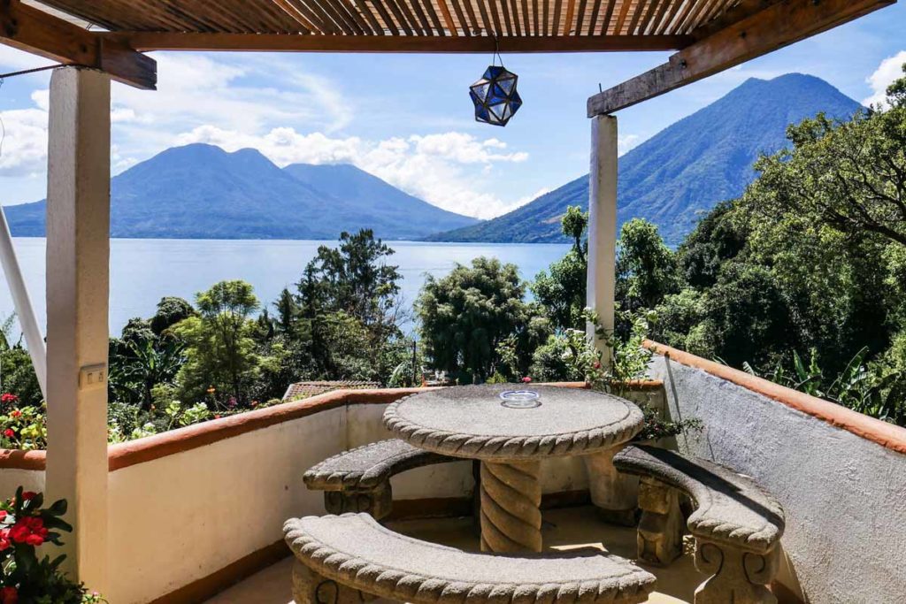 lush atitlan view over lake atitlan in san marcos