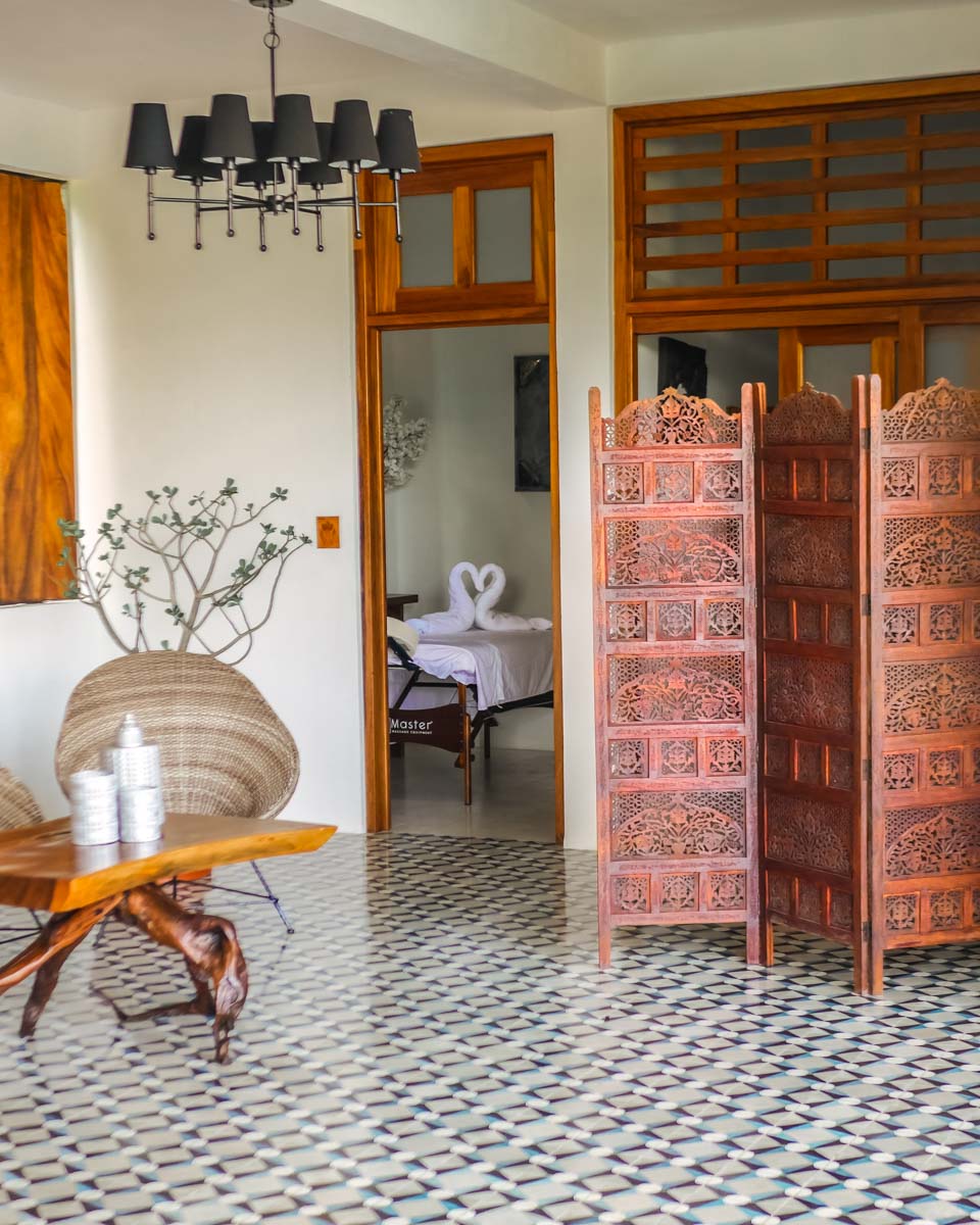 best beach airbnb in oaxaca for groups entry way with massage room