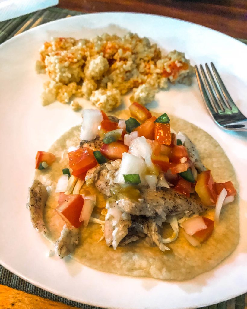 homemade fish dinner at best beach airbnb in oaxaca for groups