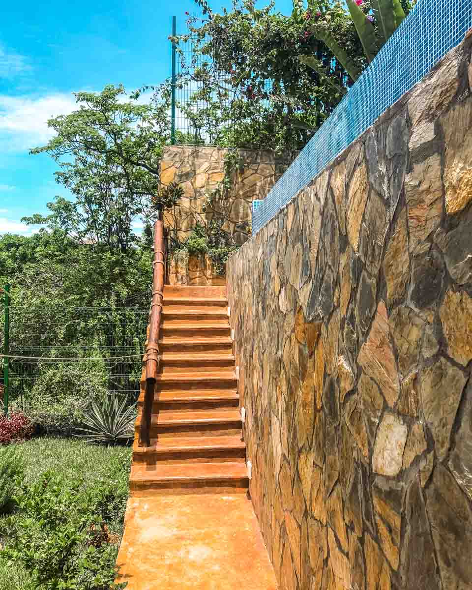 stairs up to pool from bottom suite at mexico vacation rental